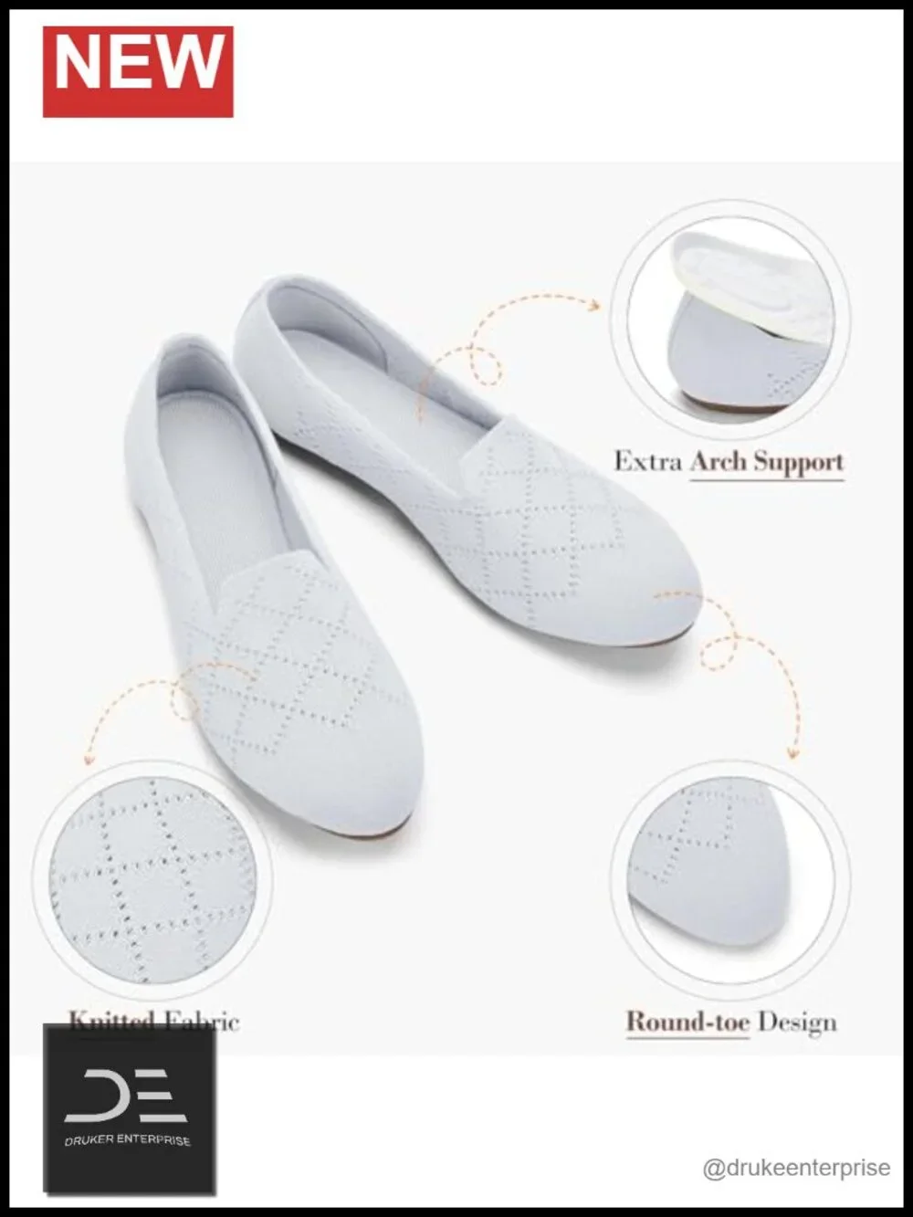 Soft Knit Ballet Flats with 2 Insoles, Arch Support, Foldable Travel Shoes
